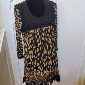 Black and Tan Sheer Animal Print Flowy Dress